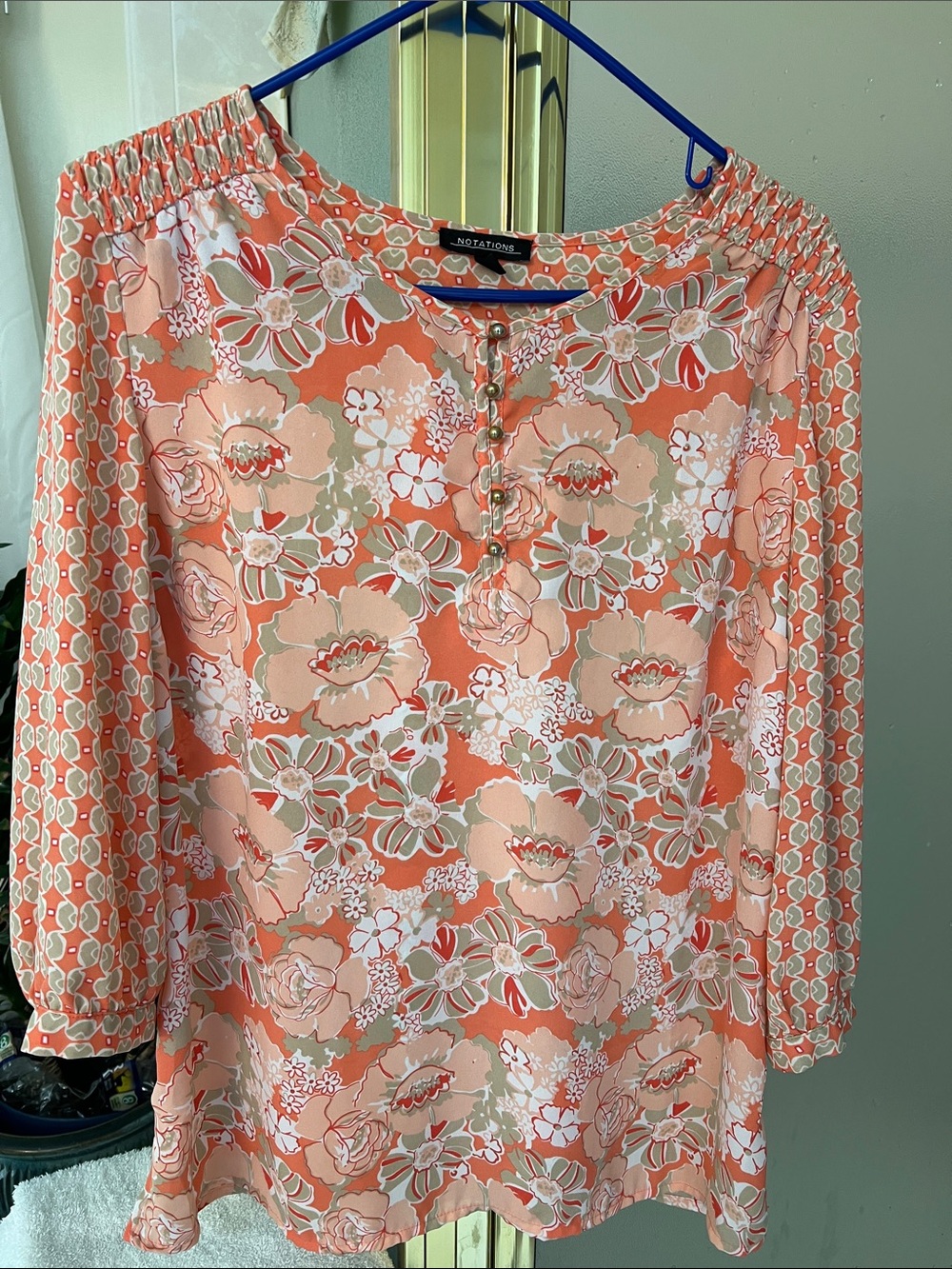 Notations Coral Floral Smocked Neck Tunic